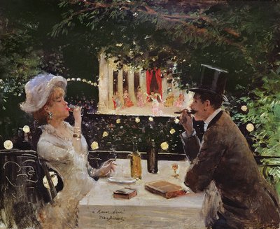 Diner bij Les Ambassadeurs, c.1882 door Jean Beraud